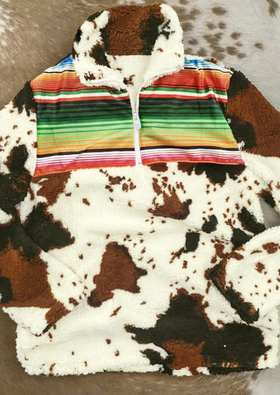 Sweatshirts Colorful Striped Splicing Cow Zipper Collar Plush Warm Sweatshirt in Multicolor. Size
Sweatshirts Colorful Striped Splicing Cow Zipper Collar Plush Warm Sweatshirt in Multicolor. Size