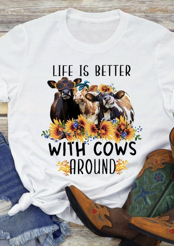 T-shirts Tees Life Is Better With Cows Around Sunflower T-Shirt Tee in White. Size: ,L,XL
T-shirts Tees Life Is Better With Cows Around Sunflower T-Shirt Tee in White. Size: ,L,XL