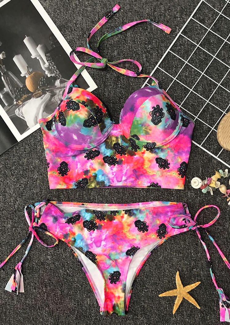 Bikini Sets Tie Dye Ruffled Push Up Padded Halter Bikini Set in Multicolor. Size
Bikini Sets Tie Dye Ruffled Push Up Padded Halter Bikini Set in Multicolor. Size