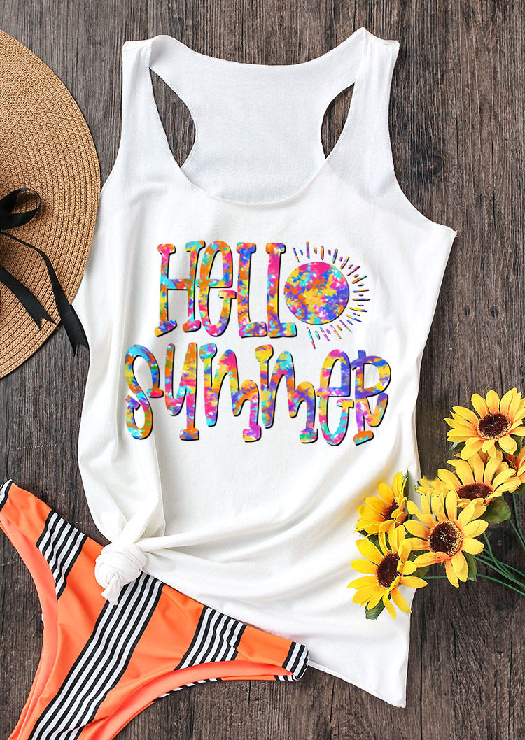Tank Tops Tie Dye Hello Summer Racerback Casual Tank Top in White. Size: ,M
Tank Tops Tie Dye Hello Summer Racerback Casual Tank Top in White. Size: ,M