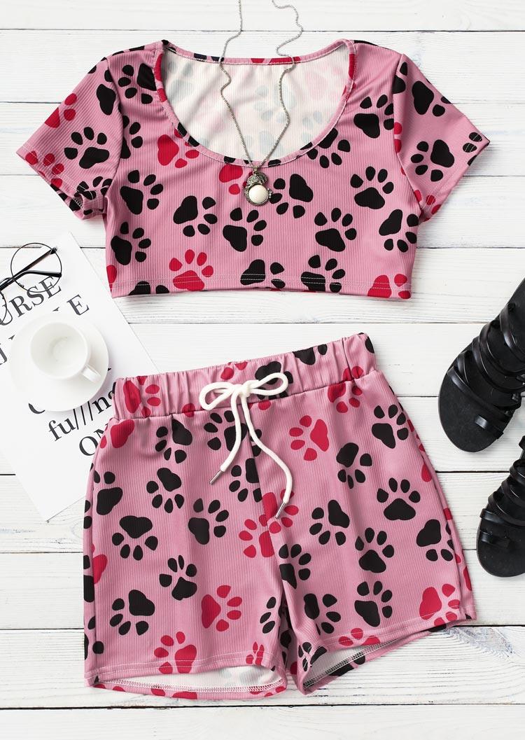 Sleepwear Dog Paw Crop Top And Drawstring Shorts Pajamas Set in Pink. Size
Sleepwear Dog Paw Crop Top And Drawstring Shorts Pajamas Set in Pink. Size