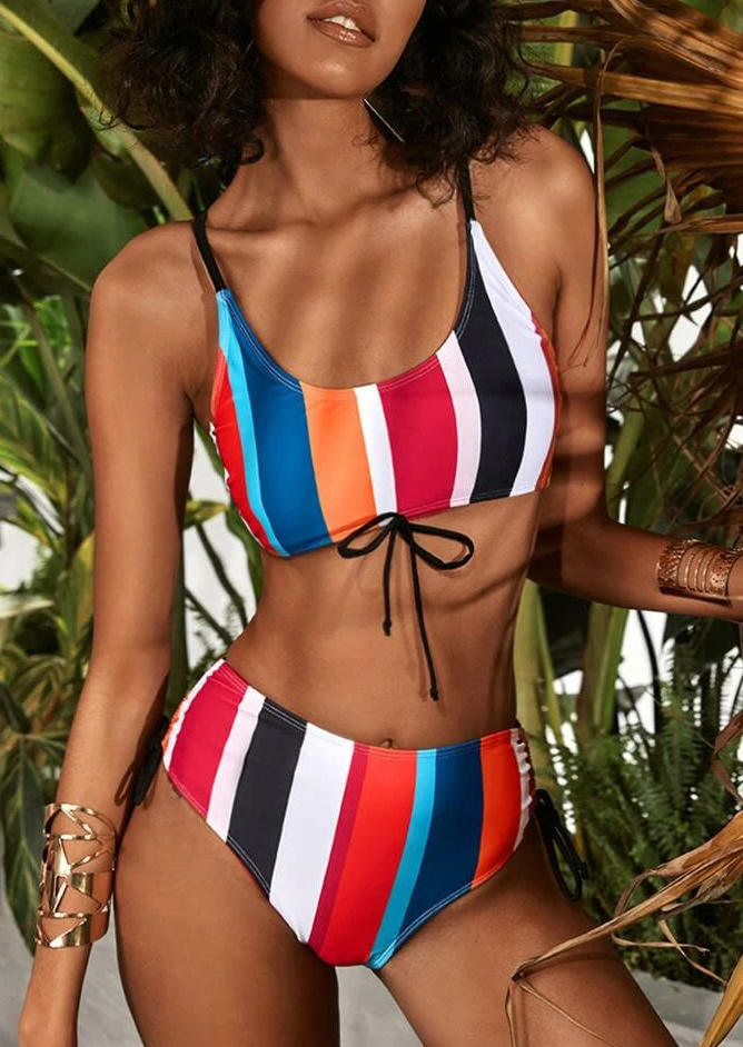 Bikini Sets Colorful Striped Drawstring Adjustable Strap Bikini Set in Stripe. Size: ,M,L,XL
Bikini Sets Colorful Striped Drawstring Adjustable Strap Bikini Set in Stripe. Size: ,M,L,XL