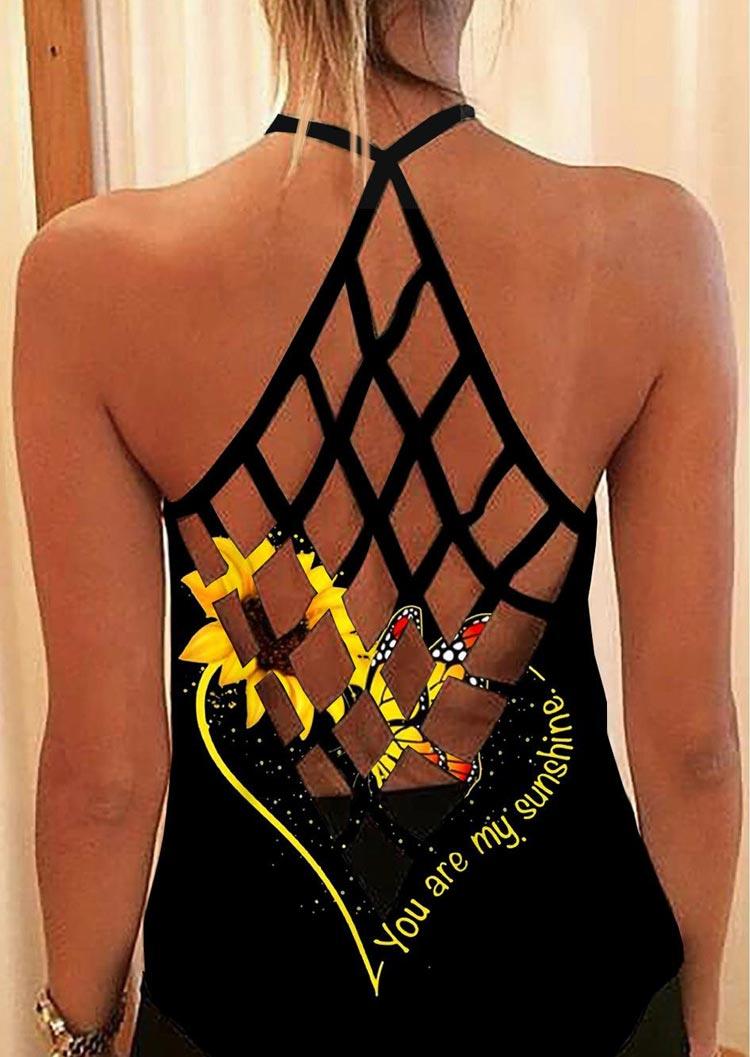 Tank Tops Sunflower Butterfly You Are My Sunshine Criss-Cross Camisole in Black. Size
Tank Tops Sunflower Butterfly You Are My Sunshine Criss-Cross Camisole in Black. Size