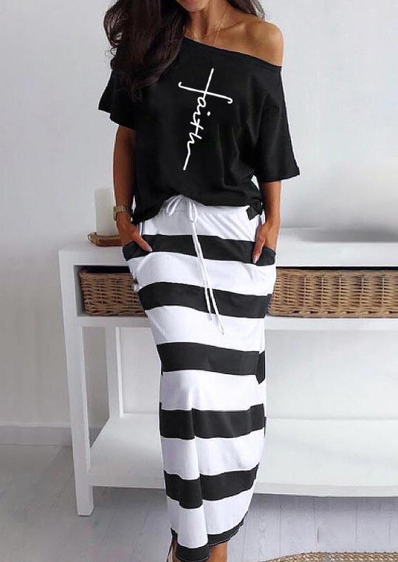 Two-piece Dresses Faith Cross Blouse And Striped Drawstring Pocket Long Skirt Outfit in Black. Size
Two-piece Dresses Faith Cross Blouse And Striped Drawstring Pocket Long Skirt Outfit in Black. Size