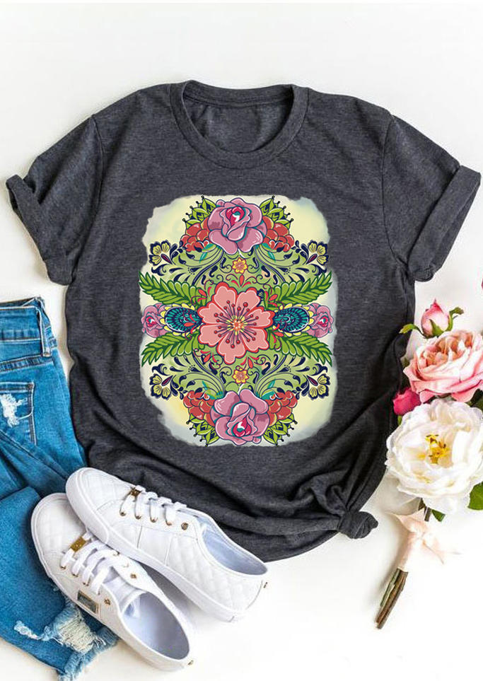 T-shirts Tees Floral Leaf O-Neck T-Shirt Tee in Dark Grey. Size: ,M,L 
T-shirts Tees Floral Leaf O-Neck T-Shirt Tee in Dark Grey. Size: ,M,L