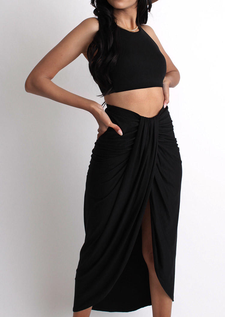 Two-piece Dresses Crop Top And Slit Asymmetric Midi Skirt Outfit in Black. Size: ,M,L,XL
Two-piece Dresses Crop Top And Slit Asymmetric Midi Skirt Outfit in Black. Size: ,M,L,XL