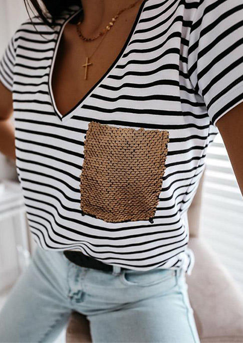 Blouses Color Changing Reversible Sequined Pocket Striped Blouse in White. Size: ,XL
Blouses Color Changing Reversible Sequined Pocket Striped Blouse in White. Size: ,XL