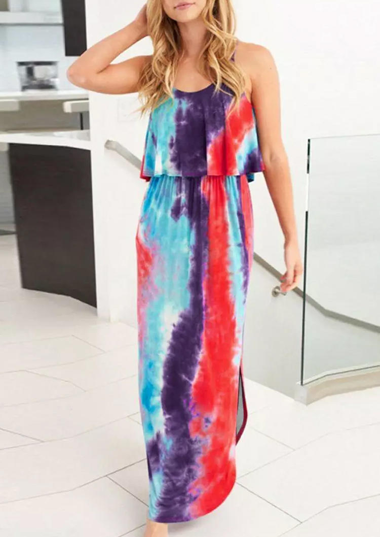 Maxi Dresses Tie Dye Slit Elastic Waist Spaghetti Strap Maxi Dress in Multicolor. Size: ,M,L,XL
Maxi Dresses Tie Dye Slit Elastic Waist Spaghetti Strap Maxi Dress in Multicolor. Size: ,M,L,XL