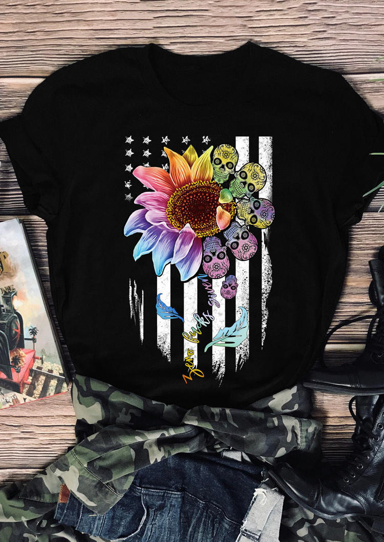 T-shirts Tees Colorful Sunflower Skull American Flag T-Shirt Tee in Black. Size
T-shirts Tees Colorful Sunflower Skull American Flag T-Shirt Tee in Black. Size