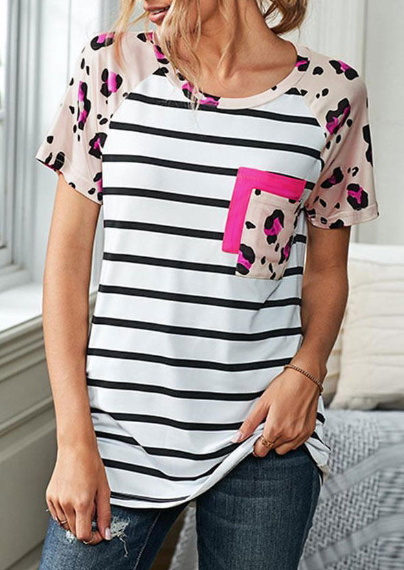 Blouses Striped Leopard Splicing Pocket Raglan Sleeve Blouse in Multicolor. Size
Blouses Striped Leopard Splicing Pocket Raglan Sleeve Blouse in Multicolor. Size