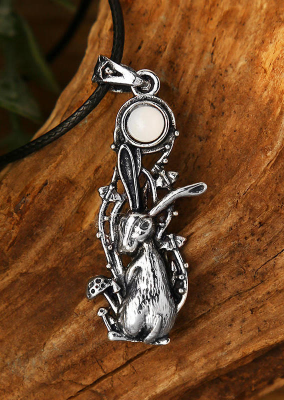 Necklaces Hollow Out Moonstone Rabbit Pendant Leather Rope Necklace in Silver. Size
Necklaces Hollow Out Moonstone Rabbit Pendant Leather Rope Necklace in Silver. Size