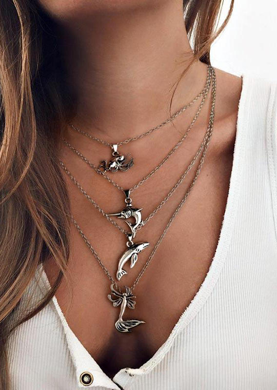 Necklaces Mermaid Swordfish Octopus Alloy Multi-Layered Pendant Necklace in Silver. Size
Necklaces Mermaid Swordfish Octopus Alloy Multi-Layered Pendant Necklace in Silver. Size