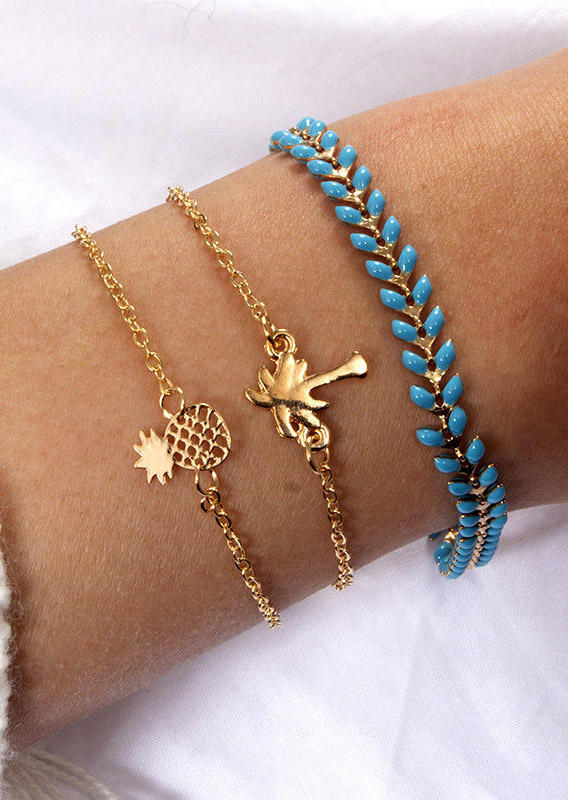 Bracelet 3Pcs Pineapple Coconut Tree Wheat Alloy Bracelet Set in Gold. Size
Bracelet 3Pcs Pineapple Coconut Tree Wheat Alloy Bracelet Set in Gold. Size