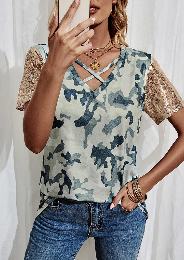 Blouses Camouflage Sequined Splicing Criss-Cross Blouse in Camouflage. Size: ,M,L,XL
Blouses Camouflage Sequined Splicing Criss-Cross Blouse in Camouflage. Size: ,M,L,XL