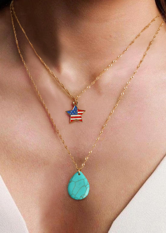 Necklaces 2Pcs American Flag Star Striped Water Drop Turquoise Necklace Set in Gold. Size
Necklaces 2Pcs American Flag Star Striped Water Drop Turquoise Necklace Set in Gold. Size