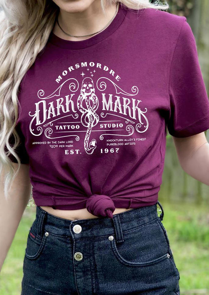 T-shirts Tees Dark Mark Tattoo Studio Casual T-Shirt Tee in Purple. Size: ,M,L,XL
T-shirts Tees Dark Mark Tattoo Studio Casual T-Shirt Tee in Purple. Size: ,M,L,XL