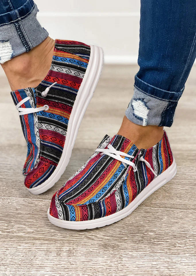 Sneakers Western Geometric Colorful Striped Slip On Flat Sneakers in Multicolor. Size
Sneakers Western Geometric Colorful Striped Slip On Flat Sneakers in Multicolor. Size