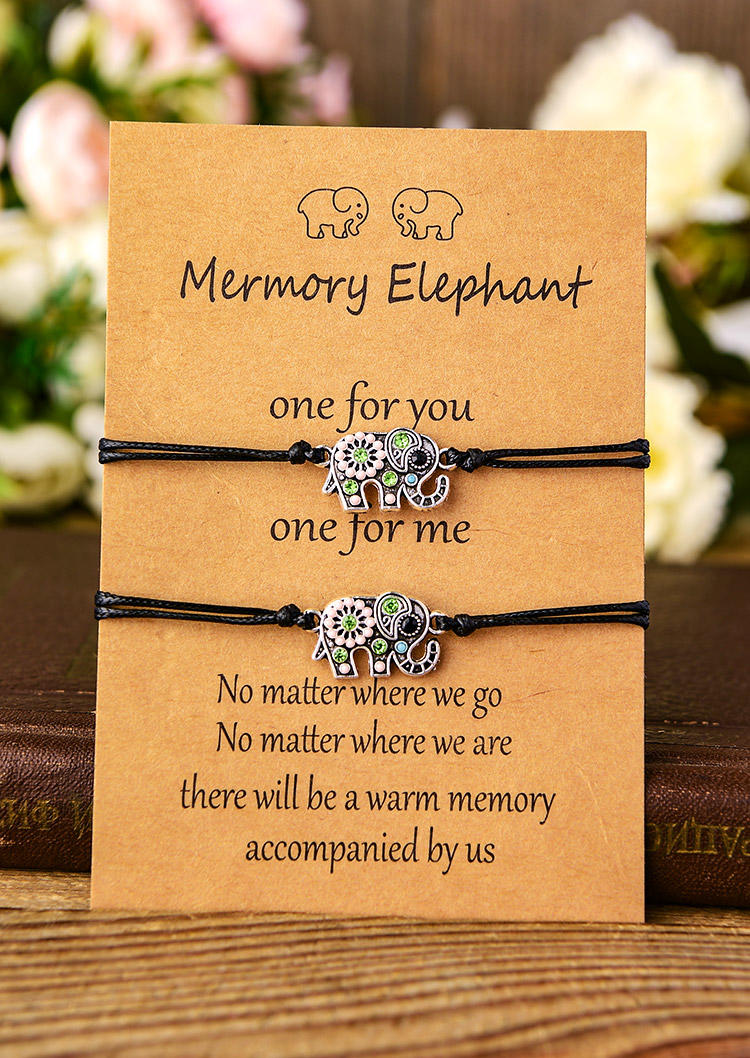 Bracelet 2Pcs Elephant Hollow Out Adjustable Braid Alloy Bracelet in Black. Size
Bracelet 2Pcs Elephant Hollow Out Adjustable Braid Alloy Bracelet in Black. Size