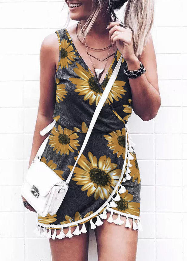 Mini Dresses Sunflower Tassel Elastic Waist Wrap V-Neck Mini Dress in Multicolor. Size: ,L
Mini Dresses Sunflower Tassel Elastic Waist Wrap V-Neck Mini Dress in Multicolor. Size: ,L