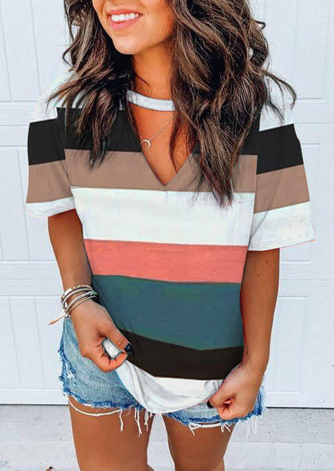 Blouses Colorful Striped Keyhole Neck Short Sleeve Blouse in Multicolor. Size
Blouses Colorful Striped Keyhole Neck Short Sleeve Blouse in Multicolor. Size
