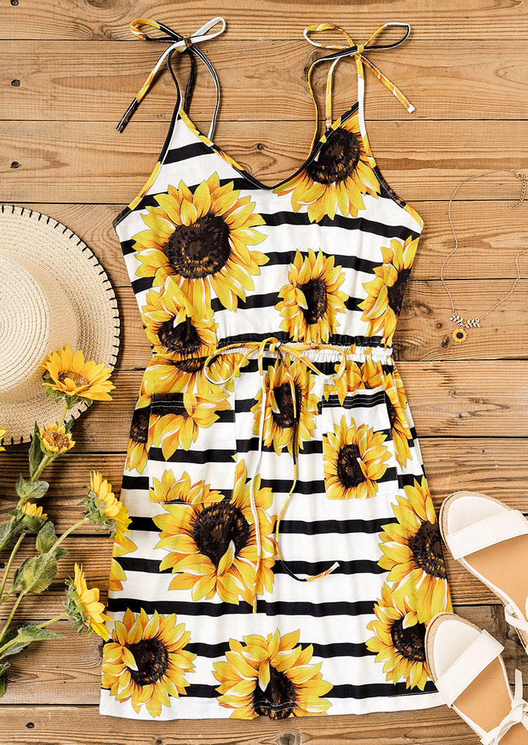 Mini Dresses Striped Sunflower Adjustable Strap Elastic Waist Mini Dress in Stripe. Size
Mini Dresses Striped Sunflower Adjustable Strap Elastic Waist Mini Dress in Stripe. Size