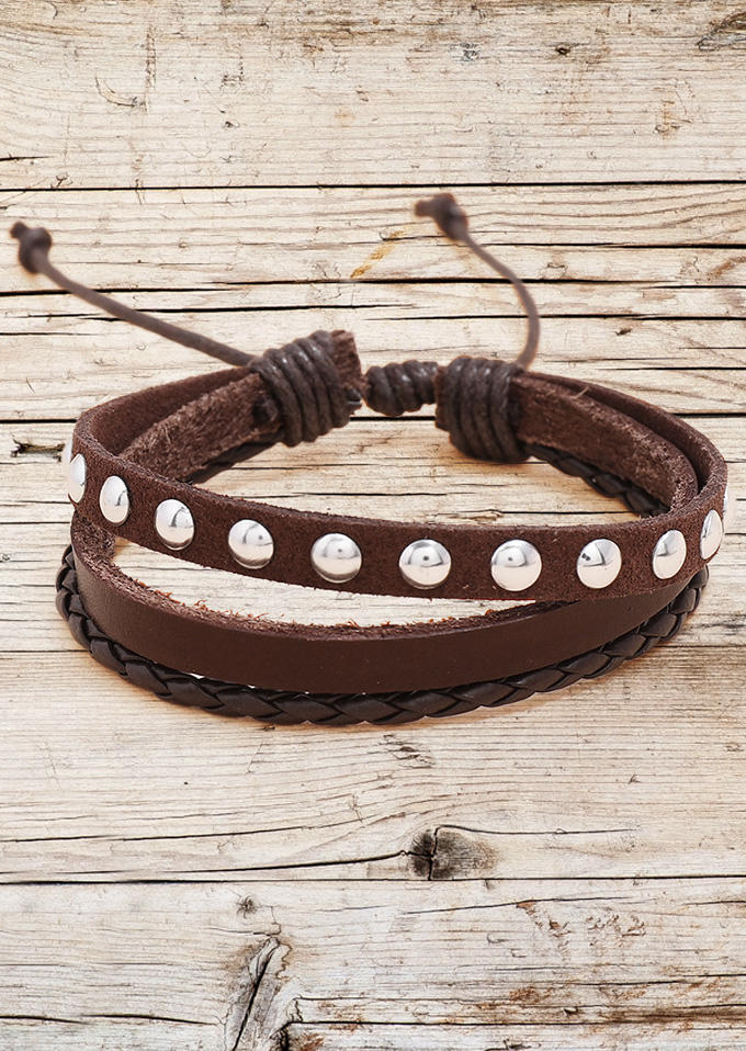 Bracelet Vintage Rivet Multi-Layered Braided Bracelet in Coffee. Size
Bracelet Vintage Rivet Multi-Layered Braided Bracelet in Coffee. Size