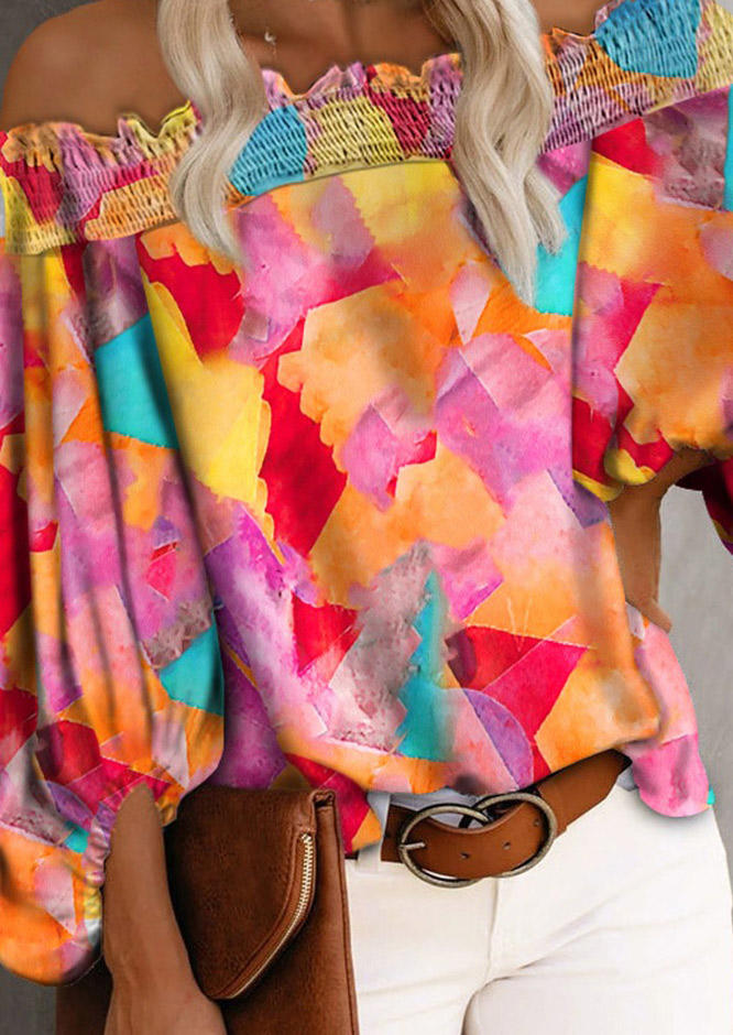 Blouses Tie Dye Ruffled Elastic Cuff Off Shoulder Blouse in Multicolor. Size: ,M,L,XL
Blouses Tie Dye Ruffled Elastic Cuff Off Shoulder Blouse in Multicolor. Size: ,M,L,XL