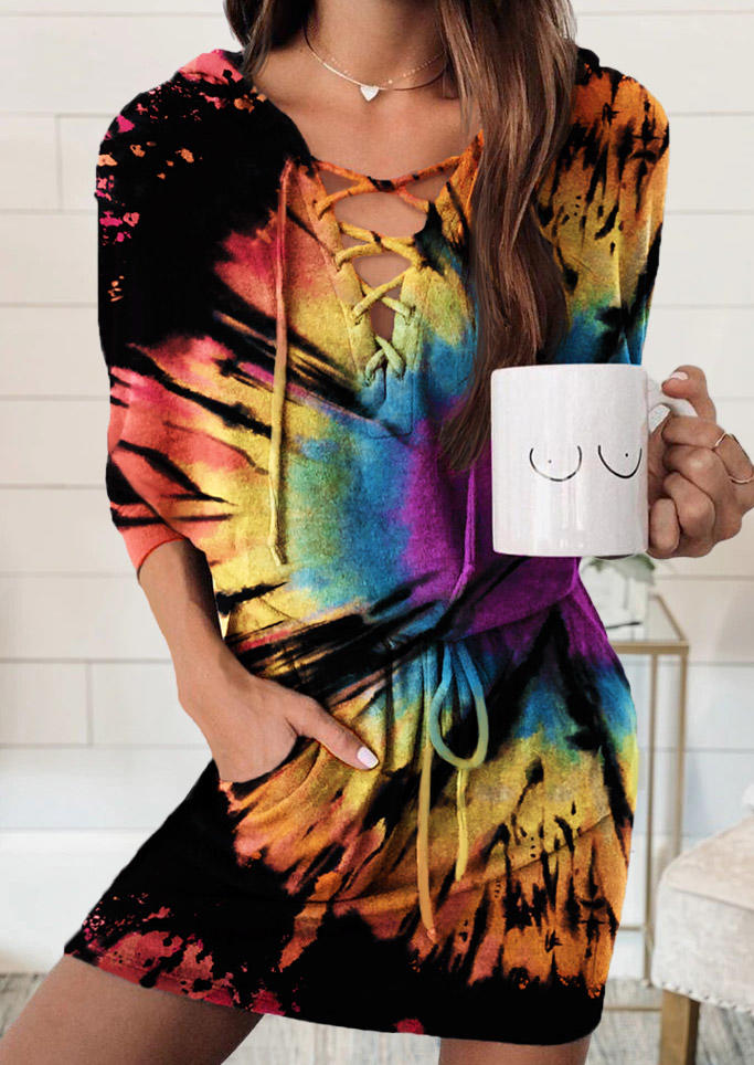 Mini Dresses Reverse Tie Dye Rainbow Lace Up Drawstring Mini Dress in Multicolor. Size: ,M,L,XL
Mini Dresses Reverse Tie Dye Rainbow Lace Up Drawstring Mini Dress in Multicolor. Size: ,M,L,XL