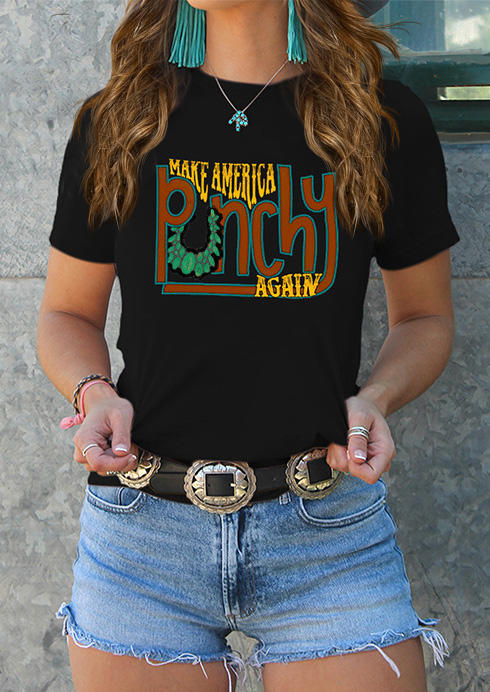 T-shirts Tees Make America Punchy Again Western T-Shirt Tee in Black. Size: ,L,XL
T-shirts Tees Make America Punchy Again Western T-Shirt Tee in Black. Size: ,L,XL