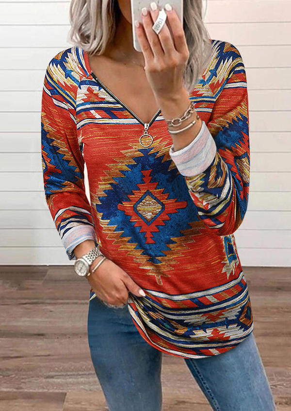 Blouses Aztec Geometric Zipper Collar Raglan Sleeve Blouse in Orange. Size
Blouses Aztec Geometric Zipper Collar Raglan Sleeve Blouse in Orange. Size