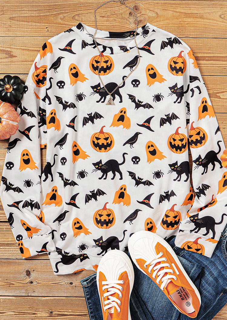 Sweatshirts Halloween Pumpkin Bat Skull Long Sleeve Sweatshirt in White. Size: ,XL
Sweatshirts Halloween Pumpkin Bat Skull Long Sleeve Sweatshirt in White. Size: ,XL