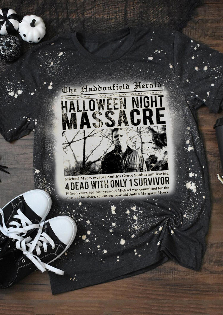 T-shirts Tees The Haddonfield Herald Halloween Bleached T-Shirt Tee in Dark Grey. Size: ,M,L,XL
T-shirts Tees The Haddonfield Herald Halloween Bleached T-Shirt Tee in Dark Grey. Size: ,M,L,XL