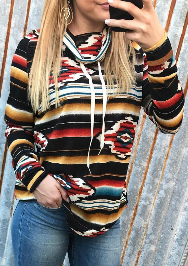 Sweatshirts Aztec Geometric Striped Drawstring Cowl Neck Sweatshirt in Multicolor. Size
Sweatshirts Aztec Geometric Striped Drawstring Cowl Neck Sweatshirt in Multicolor. Size