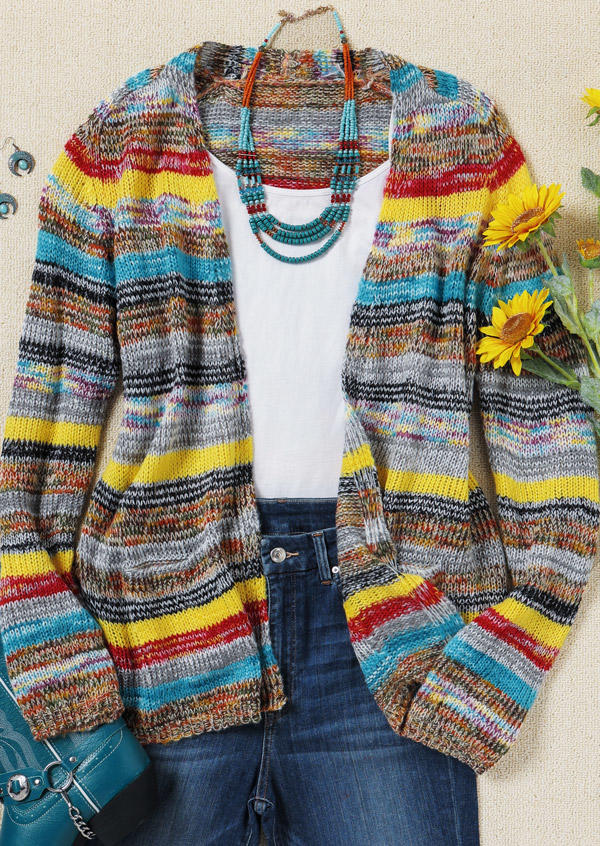 Cardigans Colorful Striped Long Sleeve Knitted Sweater Cardigan in Multicolor. Size
Cardigans Colorful Striped Long Sleeve Knitted Sweater Cardigan in Multicolor. Size