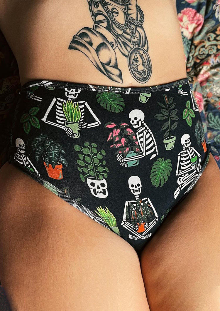 Panties Halloween Skeleton Plant Panties in Black. Size: ,M,L,XL