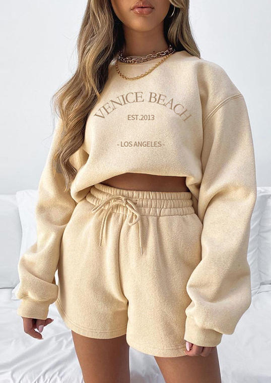 Two-Piece Sets Venice Beach Sweatshirt And Drawstring Pocket Shorts Two-Piece Set in Khaki. Size: ,M,L
Two-Piece Sets Venice Beach Sweatshirt And Drawstring Pocket Shorts Two-Piece Set in Khaki. Size: ,M,L