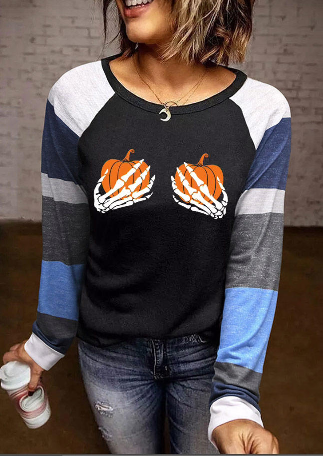 Blouses Halloween Pumpkin Skeleton Hand Color Block Blouse in Black. Size: ,M,L,XL
Blouses Halloween Pumpkin Skeleton Hand Color Block Blouse in Black. Size: ,M,L,XL