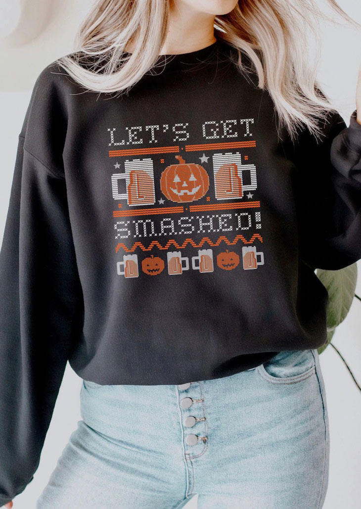 Sweatshirts Halloween Let' Get Smashed Pumpkin Sweatshirt in Black. Size: ,M,L,XL
Sweatshirts Halloween Let' Get Smashed Pumpkin Sweatshirt in Black. Size: ,M,L,XL