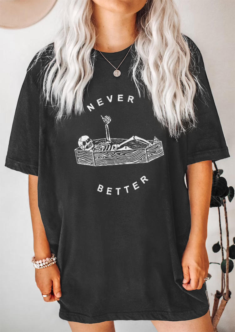 T-shirts Tees Halloween Never Better Skeleton T-Shirt Tee in Dark Grey. Size: ,M,L,XL
T-shirts Tees Halloween Never Better Skeleton T-Shirt Tee in Dark Grey. Size: ,M,L,XL