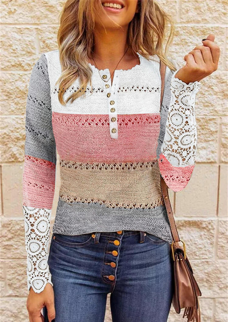Sweaters Lace Color Block Hollow Out Button Sweater in Multicolor. Size: ,M,L,XL
Sweaters Lace Color Block Hollow Out Button Sweater in Multicolor. Size: ,M,L,XL