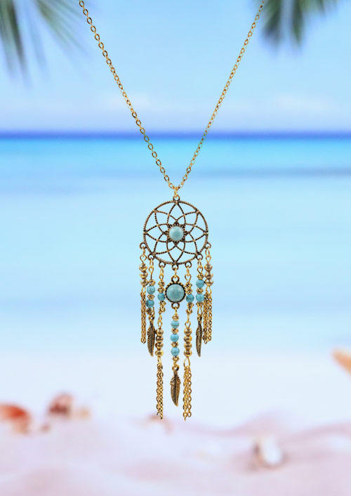 Necklaces Turquoise Feather Tassel Dreamcatcher Pendant Necklace in Silver. Size
Necklaces Turquoise Feather Tassel Dreamcatcher Pendant Necklace in Silver. Size