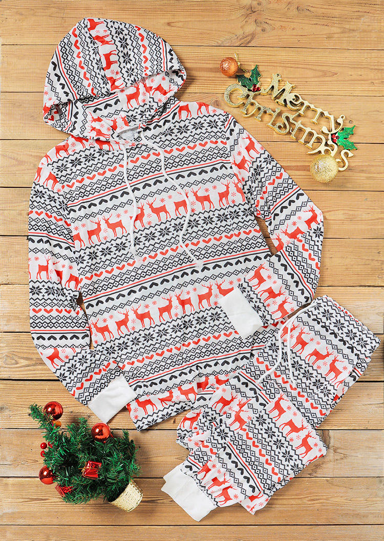 Sleepwear Christmas Reindeer Hooded Blouse And Pants Pajamas Set in Multicolor. Size 
Sleepwear Christmas Reindeer Hooded Blouse And Pants Pajamas Set in Multicolor. Size
