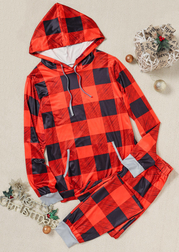 Sleepwear Christmas Plaid Pocket Hoodie And Pants Pajamas Set in Red. Size: ,XL 
Sleepwear Christmas Plaid Pocket Hoodie And Pants Pajamas Set in Red. Size: ,XL