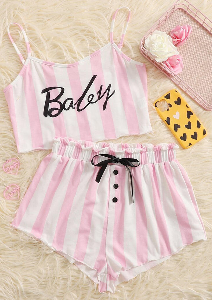 Sleepwear Baby Striped Camisole And Button Shorts Pajamas Set in Pink. Size: ,M,L,XL
Sleepwear Baby Striped Camisole And Button Shorts Pajamas Set in Pink. Size: ,M,L,XL
