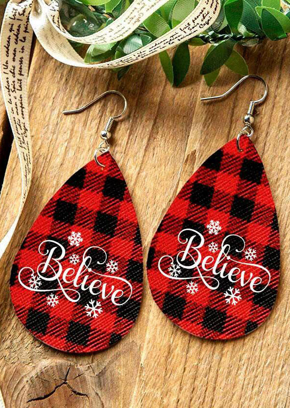 Earrings Double-Sided Buffalo Plaid Snowflake Believe Water Drop Earrings in Red. Size
Earrings Double-Sided Buffalo Plaid Snowflake Believe Water Drop Earrings in Red. Size