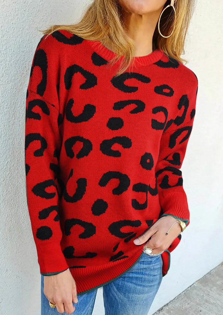Sweaters Leopard O-Neck Long Sleeve Sweater in Red. Size
Sweaters Leopard O-Neck Long Sleeve Sweater in Red. Size
