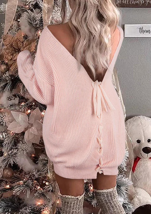 Mini Dresses Lace Up Open Back Sweater Mini Dress in Pink. Size: ,M,L,XL
Mini Dresses Lace Up Open Back Sweater Mini Dress in Pink. Size: ,M,L,XL
