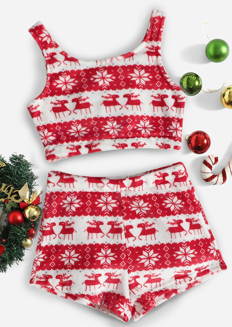 Sleepwear Christmas Reindeer Snowflake Crop Top And Shorts Pajamas Set in Red. Size: ,M,L,XL
Sleepwear Christmas Reindeer Snowflake Crop Top And Shorts Pajamas Set in Red. Size: ,M,L,XL
