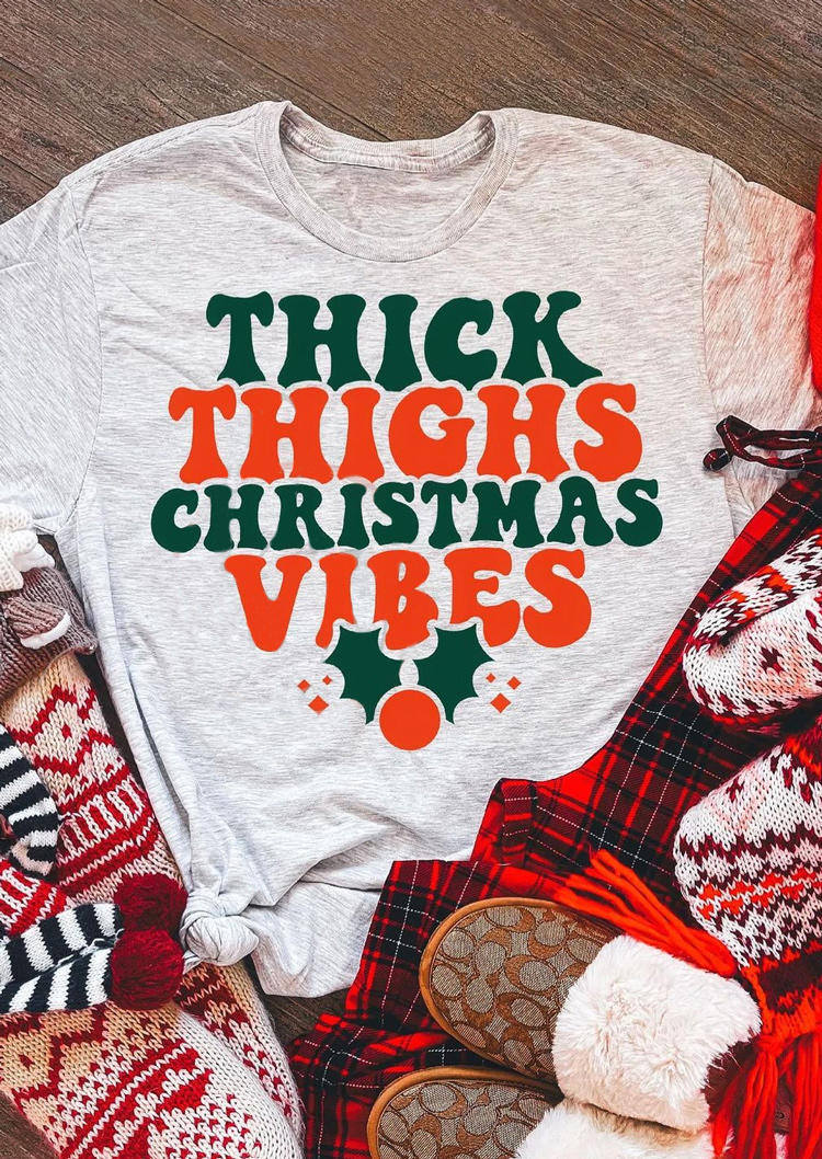 T-shirts Tees Thick Thighs Christmas Vibes T-Shirt Tee in Light Grey. Size: ,M,L,XL
T-shirts Tees Thick Thighs Christmas Vibes T-Shirt Tee in Light Grey. Size: ,M,L,XL