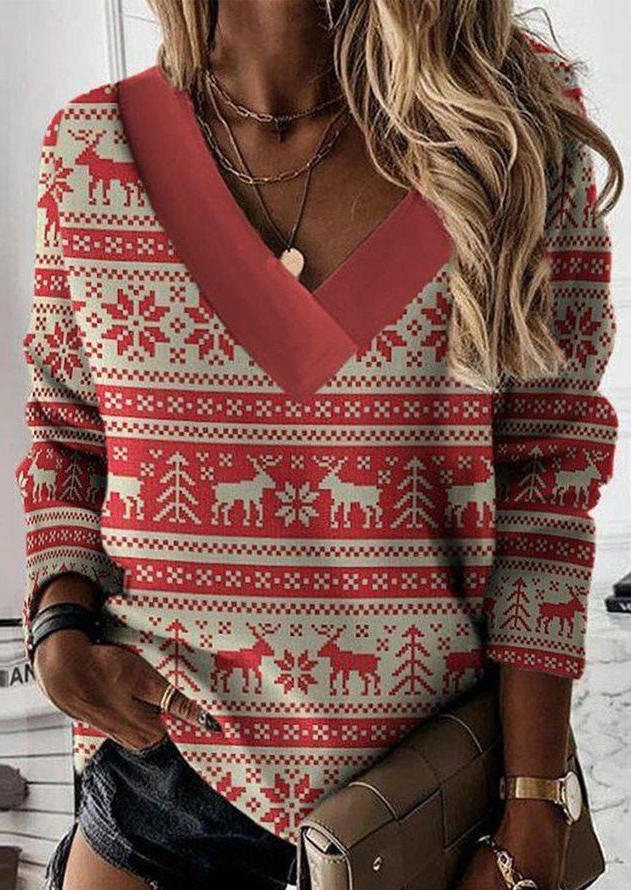 Blouses Christmas Reindeer Snowflake V-Neck Blouse in Multicolor. Size: ,M,L,XL
Blouses Christmas Reindeer Snowflake V-Neck Blouse in Multicolor. Size: ,M,L,XL